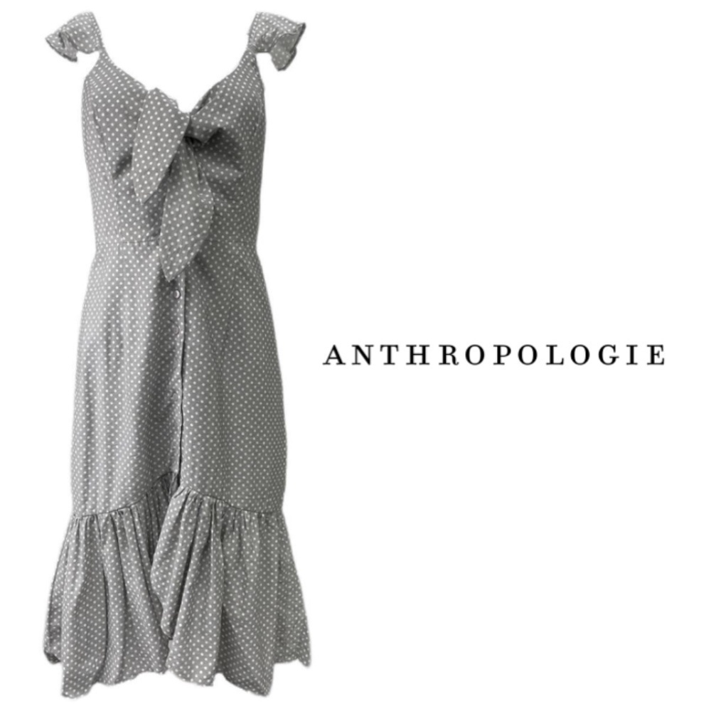 Anthropologie Lost In Lunar Grey Polka Dot St Claire Midi Dress - Size Small/4